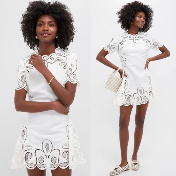 SIMKHAI | Morrigan Linen Mini Dress in Ivory White Lace Fit and Flare 0 - Picture 1 of 16